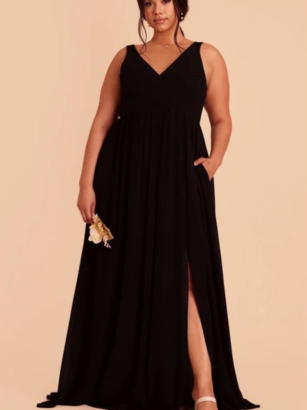 Birdy Grey Black V-Neck Plus Maxi Dress with Side Slit